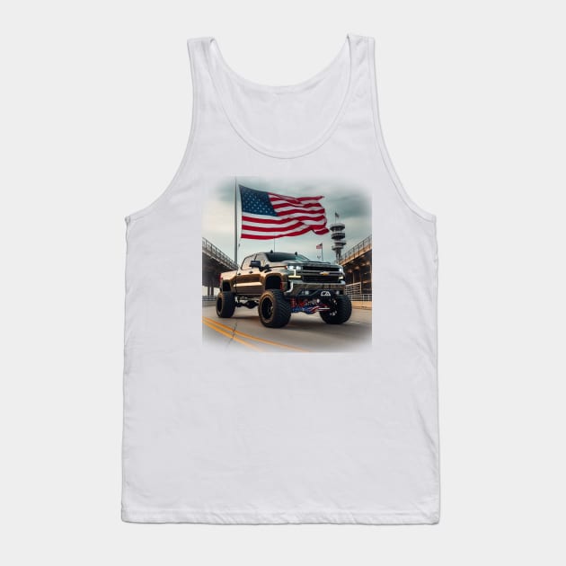 Chevrolet Silverado and The American Flag by Gas Autos Tank Top by GasAut0s